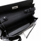 Kelly Elan 25 Underarm Baguette Bag, Genuine Top Layer Cowhide Goat Grain Leather, Silver Hardware Black Unisex Shoulder Purse, Multiway Crossbody Handheld Daily Bag, High Practical Daily Bag Size 25×6.5×15cm