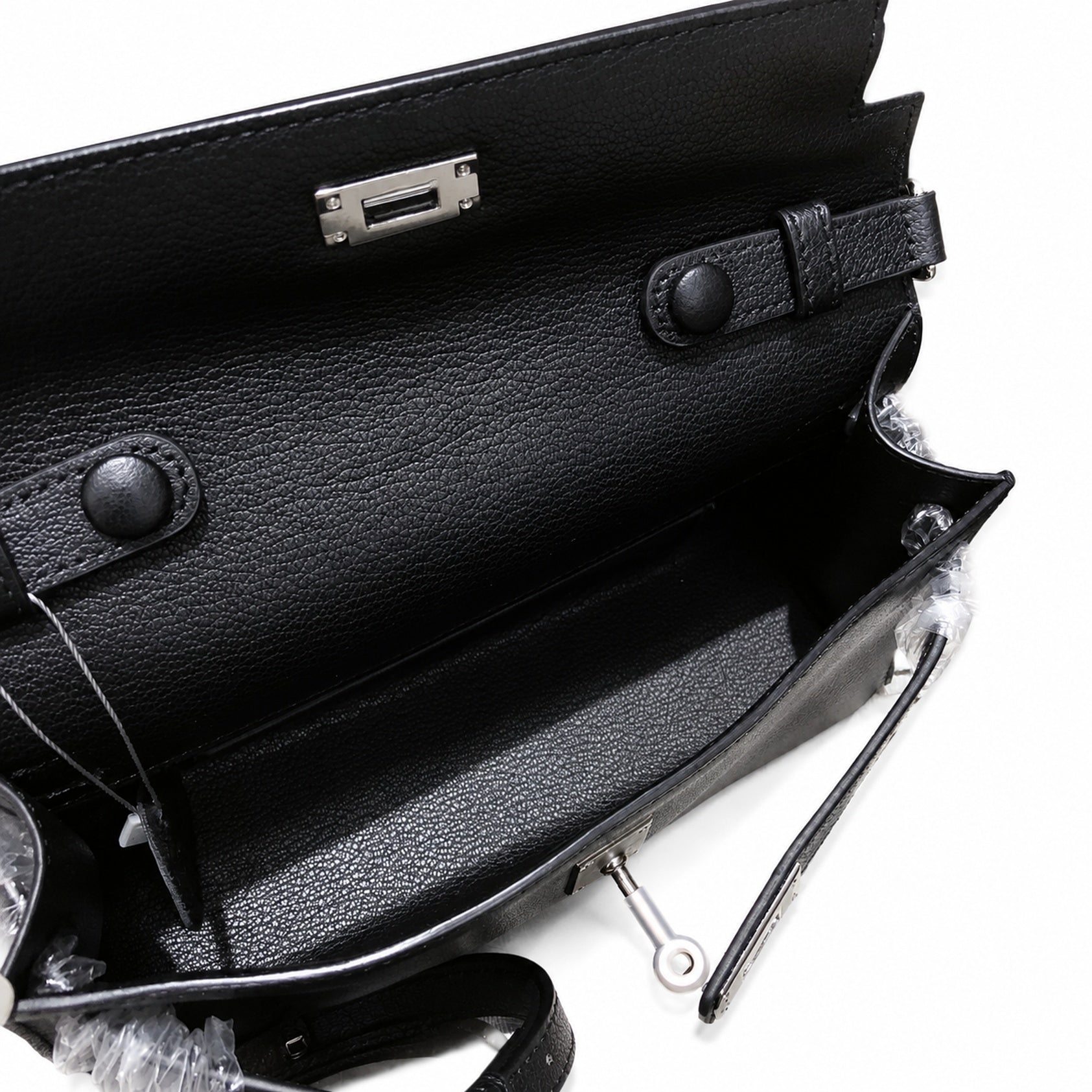 Kelly Elan 25 Underarm Baguette Bag, Genuine Top Layer Cowhide Goat Grain Leather, Silver Hardware Black Unisex Shoulder Purse, Multiway Crossbody Handheld Daily Bag, High Practical Daily Bag Size 25×6.5×15cm