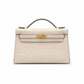 Mini Kelly II Sellier 19cm & 22cm Craie Ostrich Leather Gold Hardware Women Mini Handbag