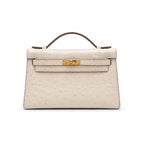 Mini Kelly II Sellier 19cm & 22cm Craie Ostrich Leather Gold Hardware Women Mini Handbag