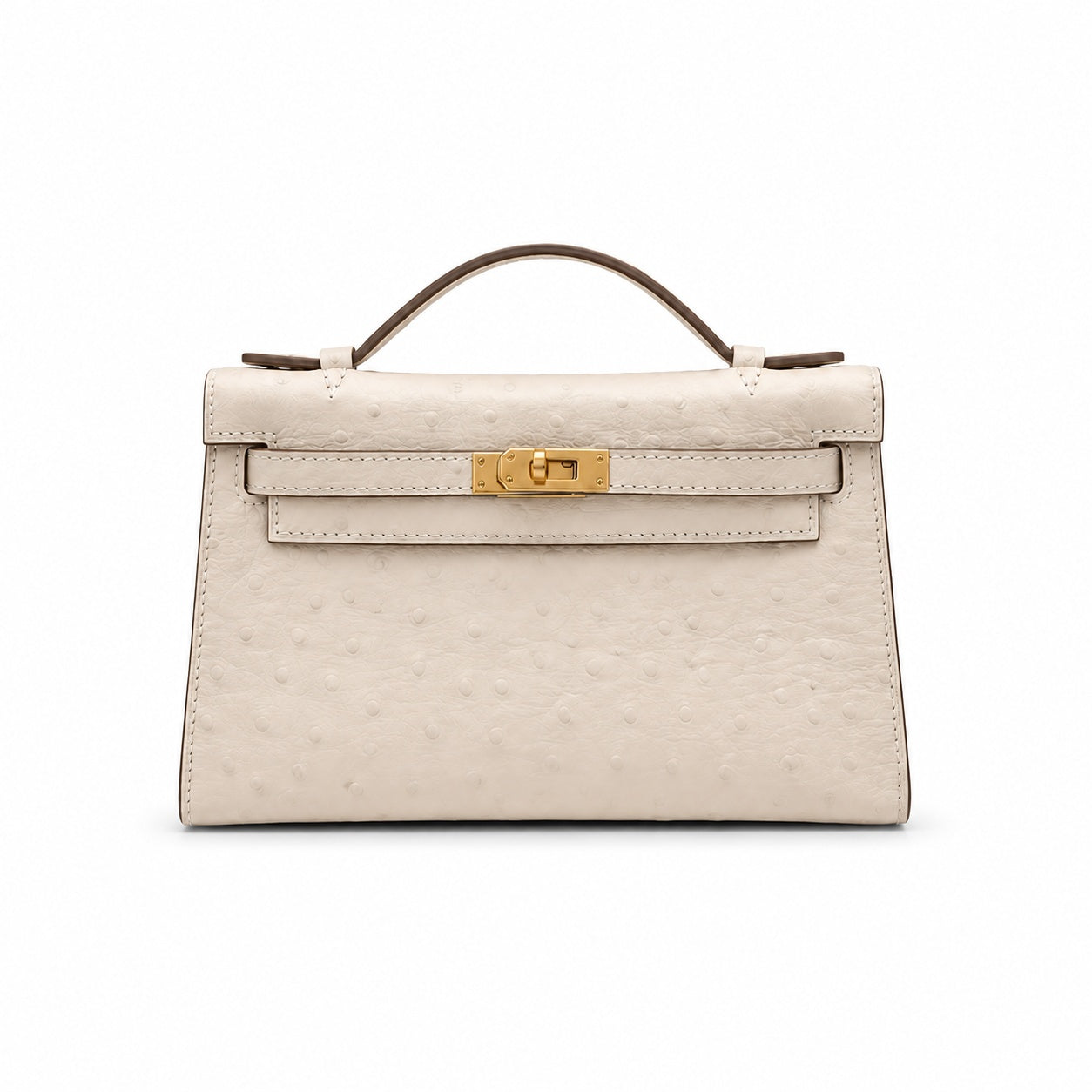 Mini Kelly II Sellier 19cm & 22cm Craie Ostrich Leather Gold Hardware Women Mini Handbag
