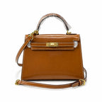 Kelly Sellier 19cm & 22cm & 25cm Gold Box Calf Leather Gold Hardware & Palladium Hardware Women Handbag