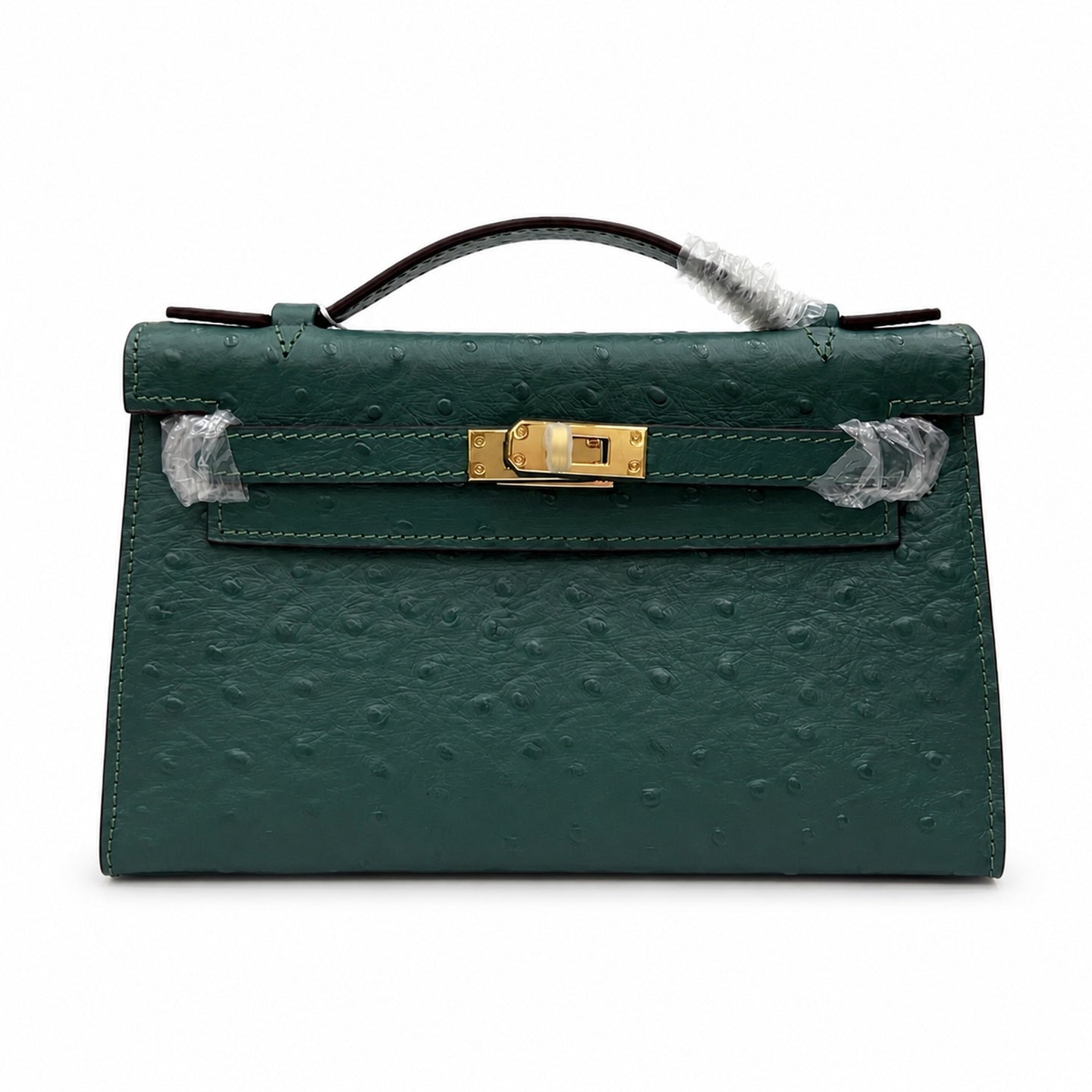 Mini Kelly II Sellier 19cm & 22cm Vert Fonce Ostrich Leather Gold Hardware Women Mini Handbag