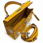 Kelly Sellier 19cm Jaune Ambre Shiny Crocodile Leather Gold Hardware & Palladium Hardware Women Handbag