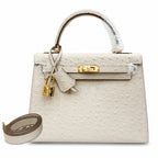 Kelly Sellier 25cm Craie Ostrich Gold Hardware Premium Women Shoulder Purse