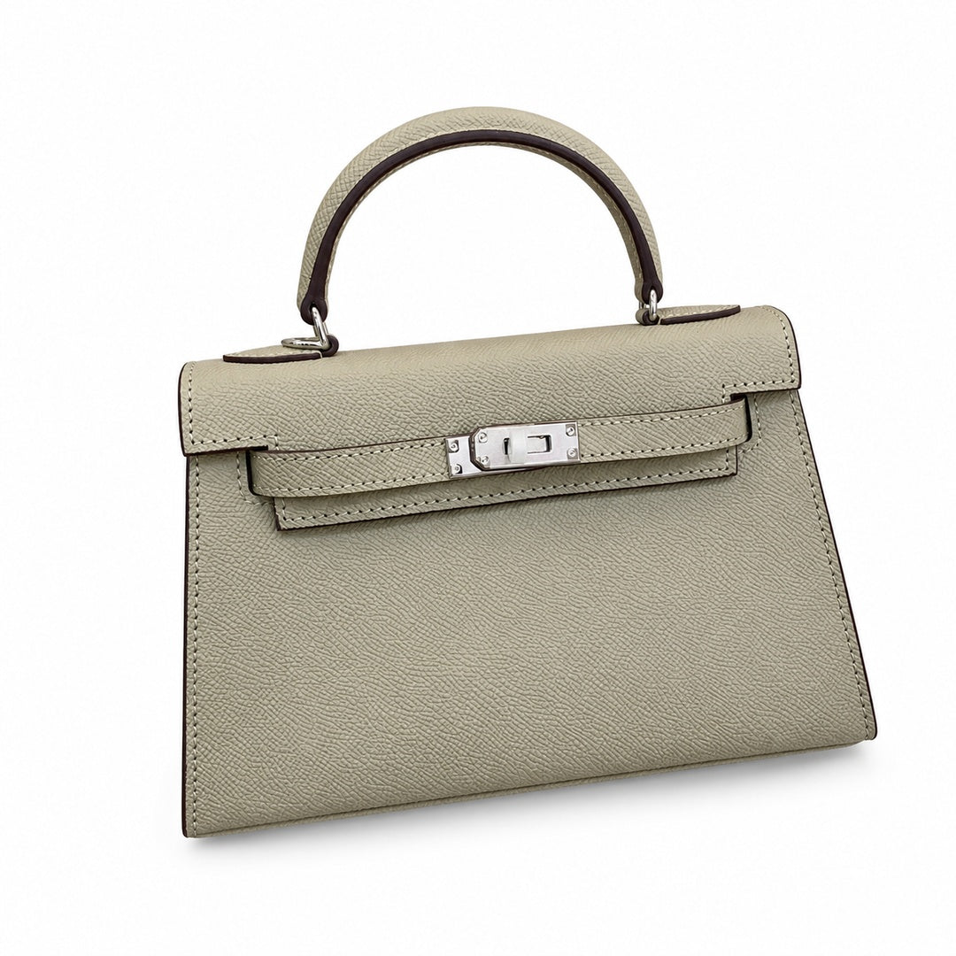 Mini Kelly II Sellier 19cm & 22cm Sauge Epsom Leather Palladium Hardware Women Mini Handbag