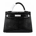 Kelly Sellier 22cm Noir Shiny Crocodile Leather Gold Hardware & Palladium Hardware Women Handbag