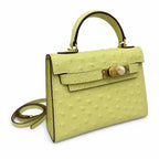 Mini Kelly II 19cm Sellier Jaune Poussin Ostrich Gold Hardware Luxury Mini Handbag