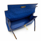 Mini Kelly Sellier 22cm Bleu Electrique Ostrich Leather Gold Hardware Women Mini Handbag