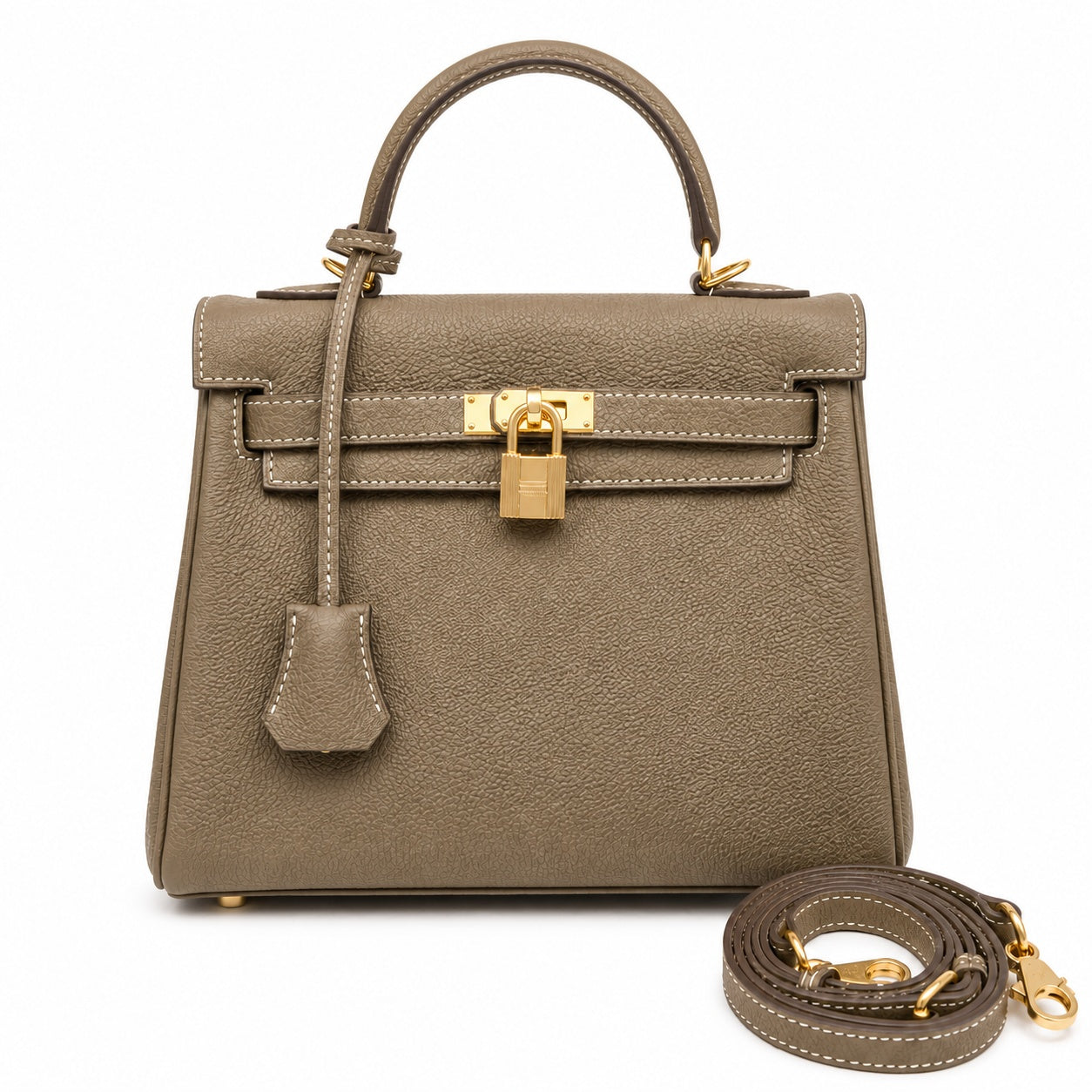 Kelly Sellier 20cm & 25cm & 28cm Etoupe Togo Leather Gold Hardware Women Handbag