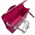 Kelly Pochette Fuchsia Shiny Niloticus Crocodile Leather Palladium Hardware Women Clutch Bag