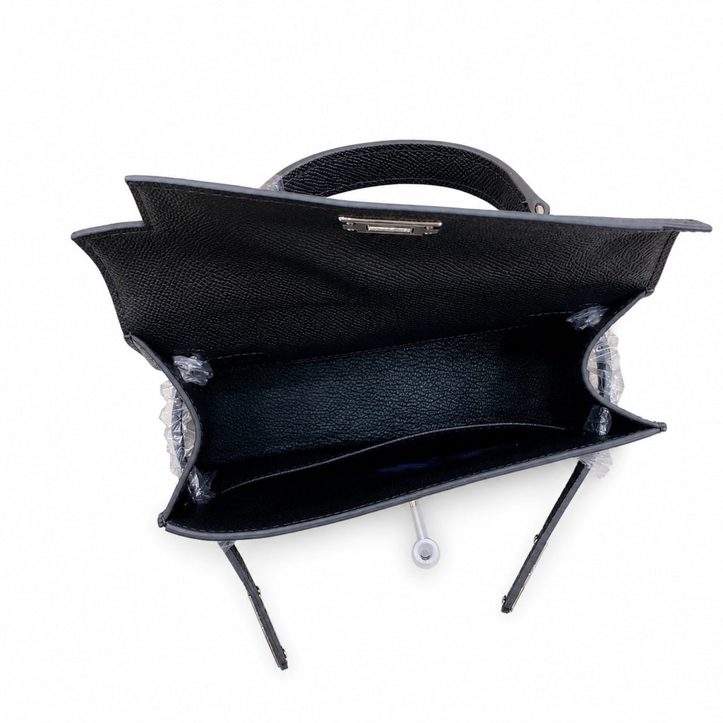 Mini Kelly II Sellier 19cm & 22cm Noir Epsom Leather Palladium Hardware Women Mini Handbag