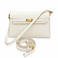 Kelly Elan 25 Underarm Baguette Bag, Genuine Top Layer Cowhide with Goat Grain, Gold Hardware Minimalist Off White Shoulder Handbag, Size 25×6.5×15cm Elegant Soft Tone Daily Purse for Women
