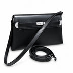 Kelly Elan 25 Underarm Baguette Bag, Genuine Top Layer Cowhide Goat Grain Leather, Silver Hardware Black Unisex Shoulder Purse, Multiway Crossbody Handheld Daily Bag, High Practical Daily Bag Size 25×6.5×15cm