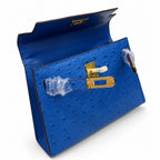 Mini Kelly II 19cm Sellier Bleu Electrique Ostrich Gold Hardware Luxury Crossbody Handbag