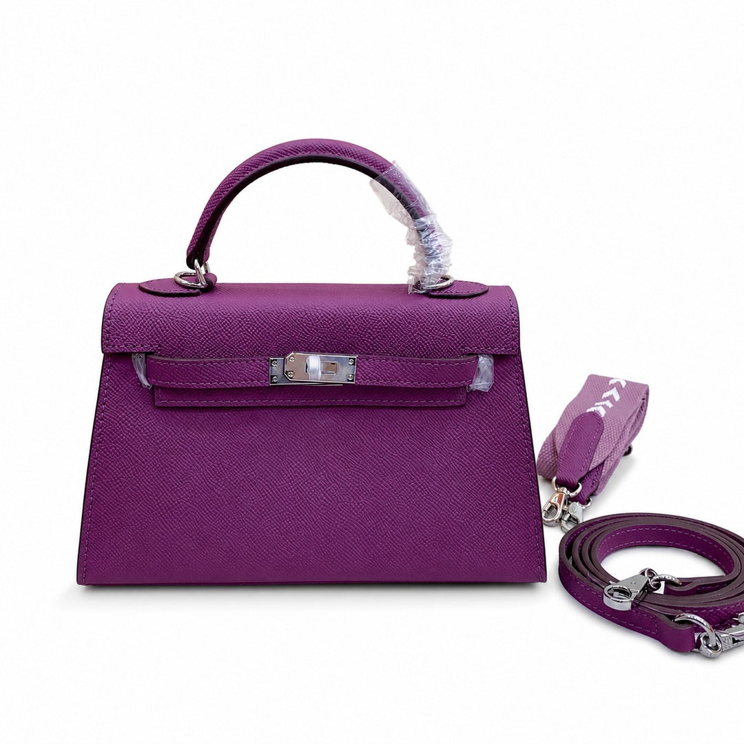 Mini Kelly II Sellier 19cm & 22cm Violet Epsom Leather Palladium Hardware Women Mini Handbag