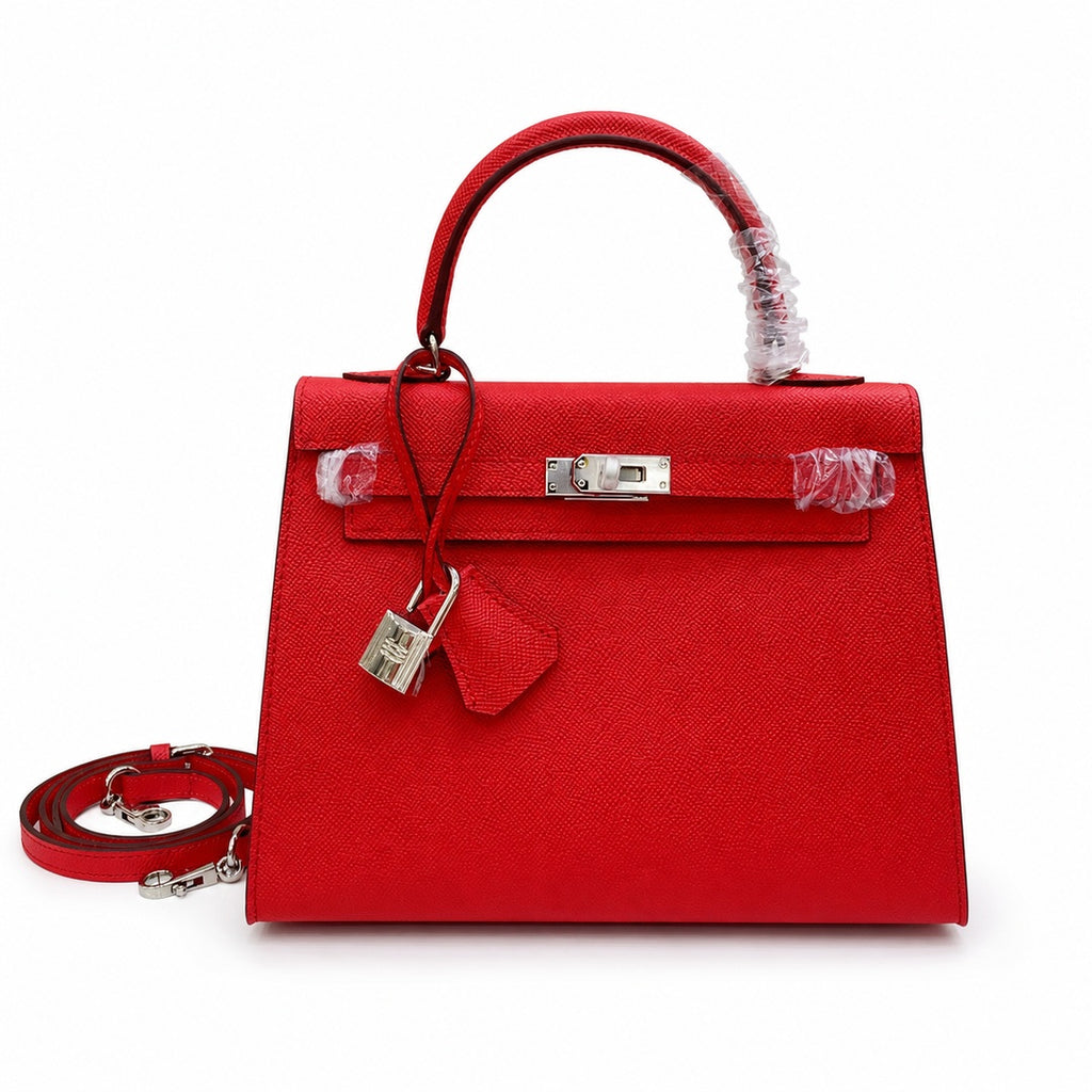 Kelly Sellier 25cm & 28cm Rouge Casaque Epsom Leather Palladium Hardware Crossbody Handbag