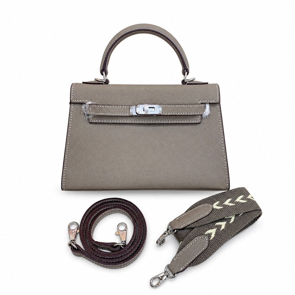 Mini Kelly II Sellier 19cm & 22cm Gris Asphalte Epsom Leather Palladium Hardware Women Mini Handbag
