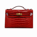 Kelly Pochette Rouge Casa Shiny Niloticus Crocodile Leather Gold Hardware Women Clutch Bag