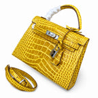 Kelly Sellier 22cm Jaune Ambre Shiny Crocodile Leather Gold Hardware & Palladium Hardware Women Handbag