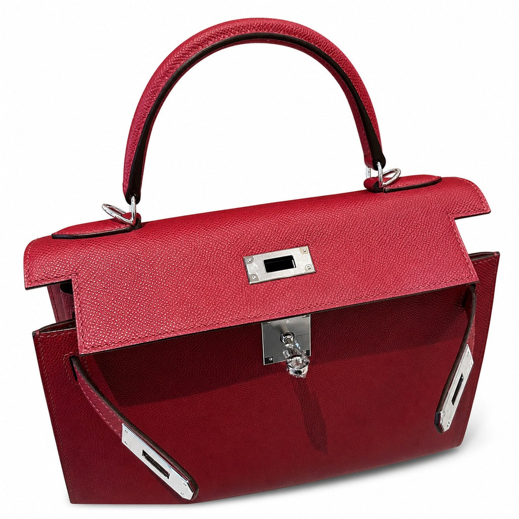 kelly28cm, K1/Rouge Grenat, Epsom, sliver, all handmade‼ ️Kelly 28cm, pomegranate red, palm print, silver buckle, high-end handmade exclusive customization‼ ️Purely hand-made nails, hand-engraved hard