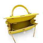 Style: Kelly Color: 9R/Lime Size: 25*17*7cm Leather: eposm From France Hardware: rose gold Kelly 25, lemon yellow, palmprint cowhide imported from France, gold buckle, high-end handmade exclusive cust