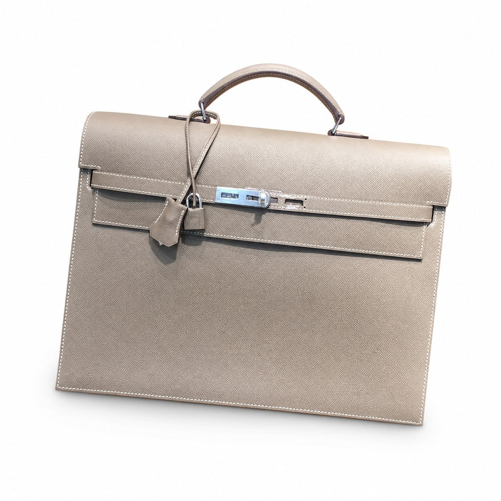 Kelly briefcase 38cm Epsom leather 18 Etoupe elephant gray top handcraft! Counter quality!