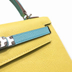 Kelly 28cm Epsom leather C9 Soufre goose egg yolk 3P BlueAtoll macaron blue top handcraft! Counter quality!