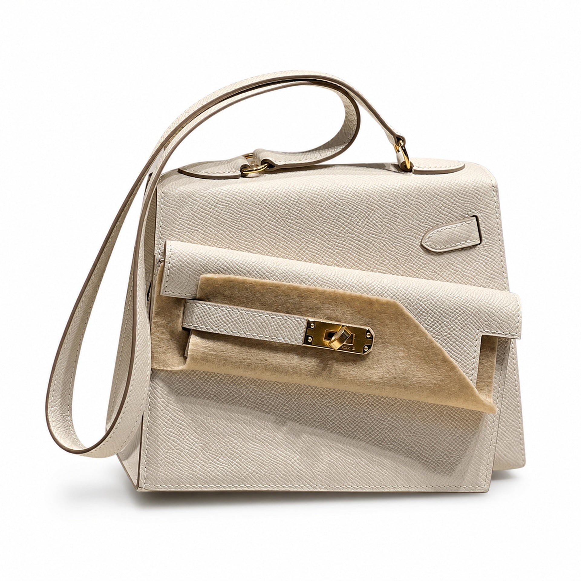 KELLY II SELLIER double-sided Kelly 20cm 10 milkshake white epsom leather gold buckle