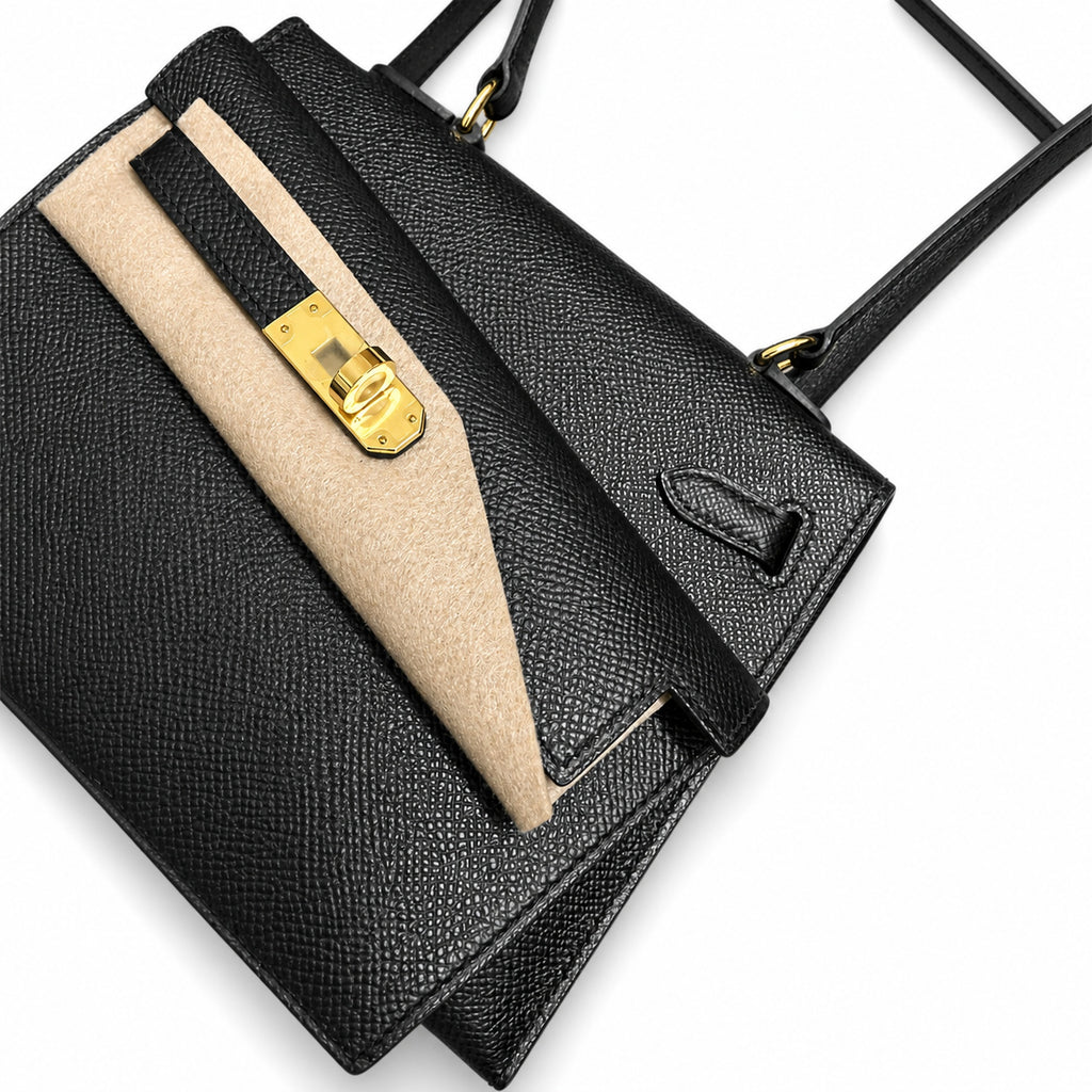 Kelly double-sided Desordre Epsom original palm print leather ck89 black Noir gold buckle GHW top hand sewing