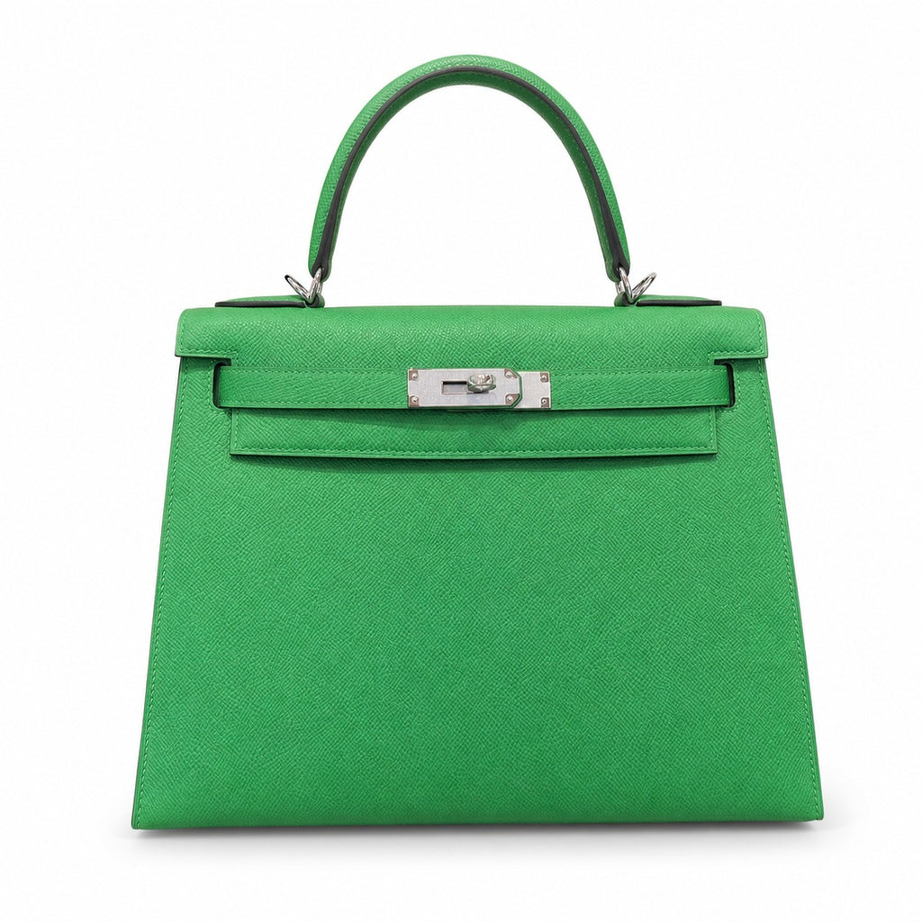 Kelly 25cm/28cm Epsom leather 1K Bombou bamboo green top handcraft! Counter quality!
