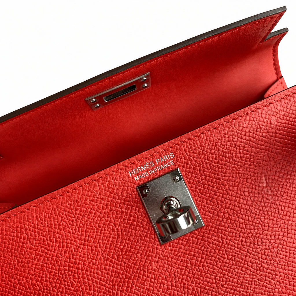 Fully hand-sewn👉Second generation Mini Kelly 19cm imported Epsom leather peach pink silver buckle