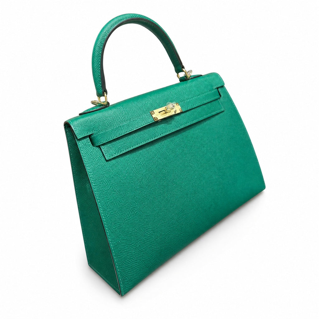 Kelly 25cm Epsom leather U4 Vert Veryigo velvet green top handmade! Counter quality!