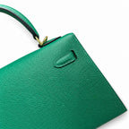 Kelly 25cm Epsom leather U4 Vert Veryigo velvet green top handmade! Counter quality!