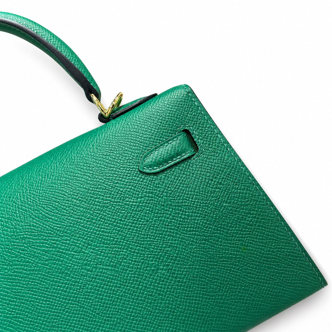 Kelly 25cm Epsom leather U4 Vert Veryigo velvet green top handmade! Counter quality!