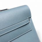 Kelly briefcase 38cm Epsom leather 75 Bleu Jean denim blue top handcraft! Counter quality!