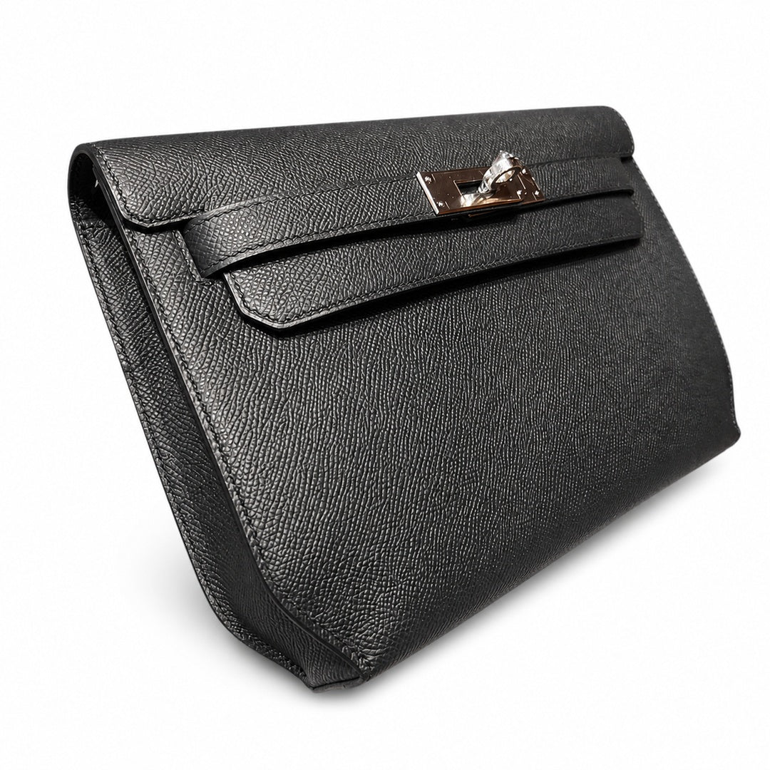 kelly Depeches clutch, Epsom leather 89 Noir black, top-notch craftsmanship! Counter quality!