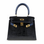 Kelly big ears, black with sapphire blue, original lizard leather, 20cm, completely handmade inside and outside, original hardware, shoulder strap❤️
