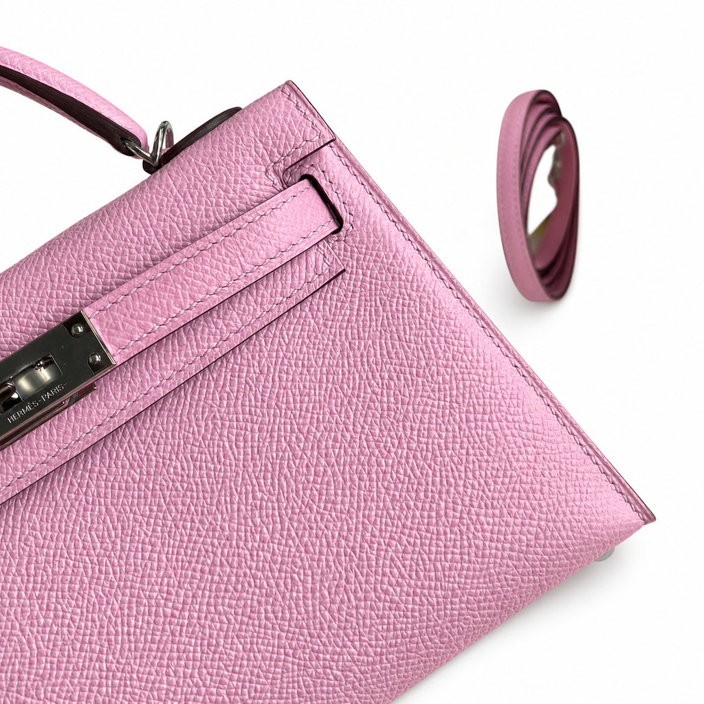 Fully hand-sewn👉Second generation Mini Kelly 19cm imported Epsom leather, malva purple, silver buckle