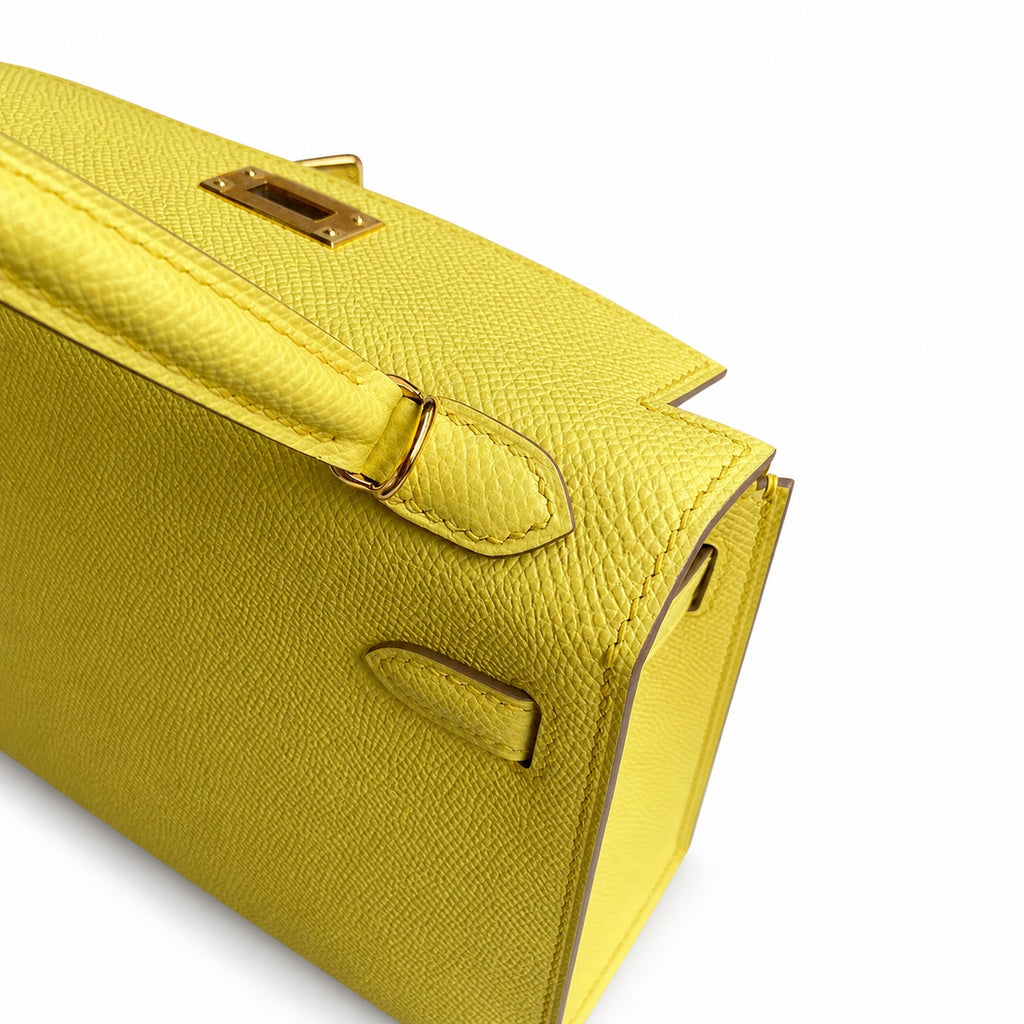 Fully hand-sewn👉Second generation Mini Kelly 19cm imported Epsom leather lemon yellow🍋 gold buckle