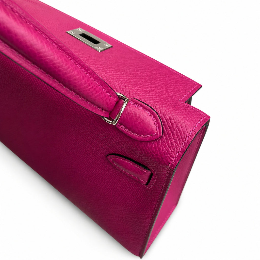Fully hand-sewn👉Second generation Mini Kelly 19cm imported Epsom leather rose purple silver buckle