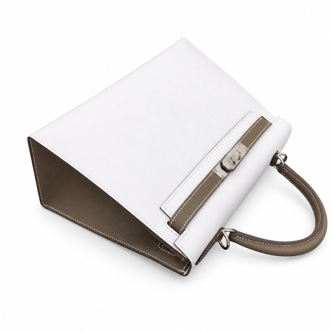 Kelly 25cm/28cm Epsom Leather 10 Craie Milkshake White 18 Etoupe Elephant Gray Top Handmade! Counter quality!