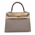 kelly25cm, M8/Gris Asphalte, Epsom, gold, all handmade‼ ️Kelly 25cm, asphalt gray, palm print, gold buckle, high-end handmade exclusive customization‼ ️Purely hand-made nails, hand-engraved hardware,