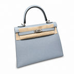kelly25cm, J7/Blue lin, Epsom, sliver, all handmade‼ ️Kelly 25cm, linen blue, palm print, silver buckle, high-end handmade exclusive customization‼ ️Purely hand-made nails, hand-engraved hardware, fin