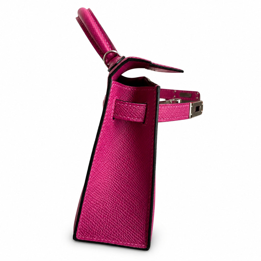 Fully hand-sewn👉Second generation Mini Kelly 19cm imported Epsom leather rose purple silver buckle