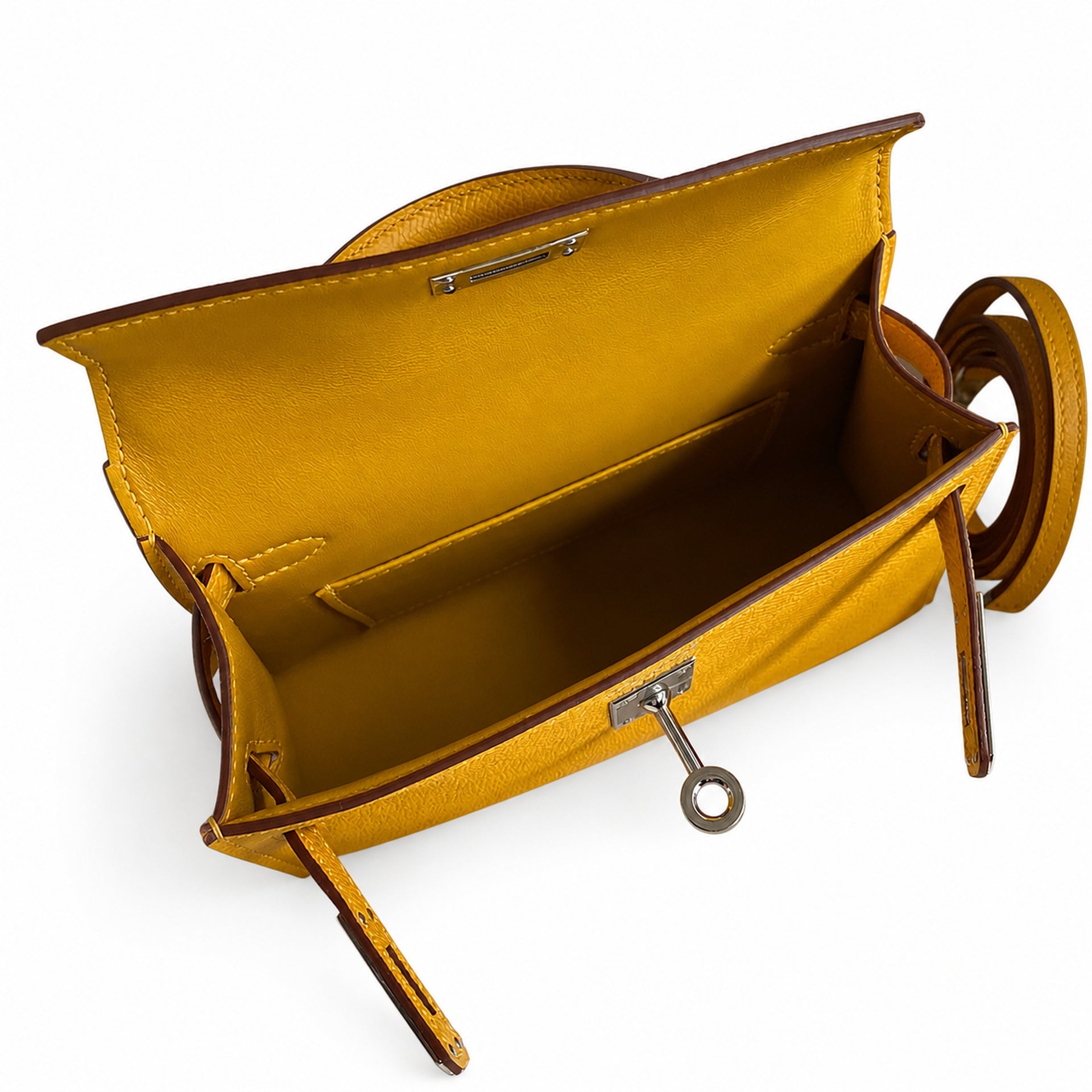 Fully hand-sewn👉Second generation Mini Kelly 19cm imported Epsom leather amber yellow silver buckle