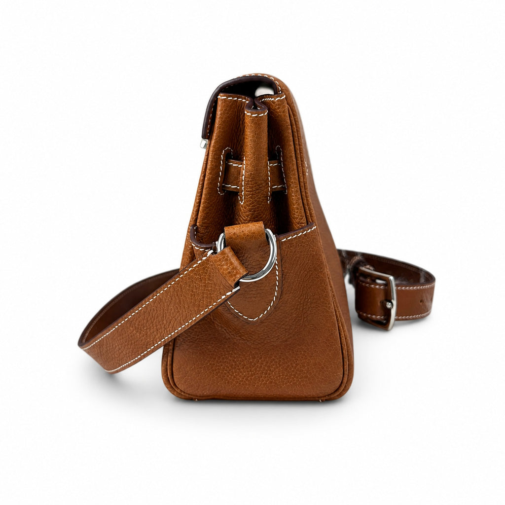🆕 In stock Kelly Messenger messenger bag for men and women, Fubao leather gold brown silver buckle, imported leather, all-steel hand-waxed thread, the highest cost performance on the entire network. T
