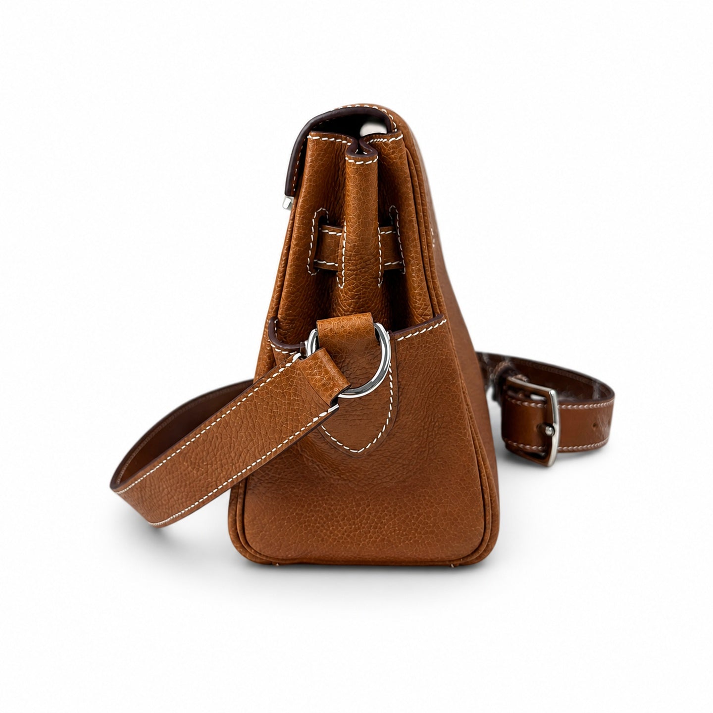 🆕 In stock Kelly Messenger messenger bag for men and women, Fubao leather gold brown silver buckle, imported leather, all-steel hand-waxed thread, the highest cost performance on the entire network. T