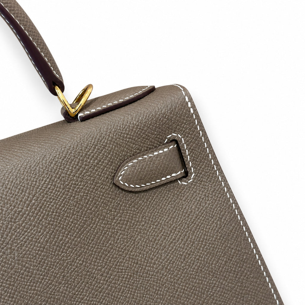 kelly28cm, ck18/Etoupe, Epsom, gold, all handmade‼ ️Kelly 28cm, elephant gray, palm print, gold buckle, high-end handmade exclusive customization‼ ️Purely hand-made nails, hand-engraved hardware, fine