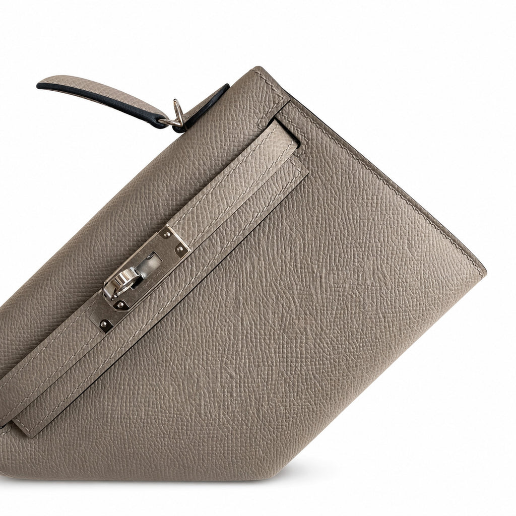 Fully hand-sewn👉Second generation Mini Kelly 19cm imported Epsom leather asphalt gray silver buckle